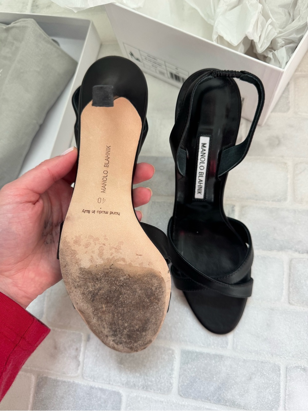 Manolo Blahnik Black Leather Callasli heel - Picture 9 of 12
